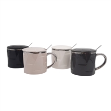 Кружка с ложкой и крышкой в наборе MUG-220  400мл  9,3х8,5см (4цв - черн, графит, беж., бел.) (Mix)