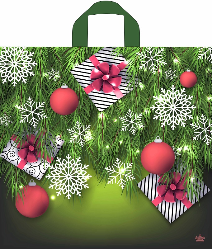 Мешок с ручками Подарки в елках 42х44см, 70мкм  н00186561