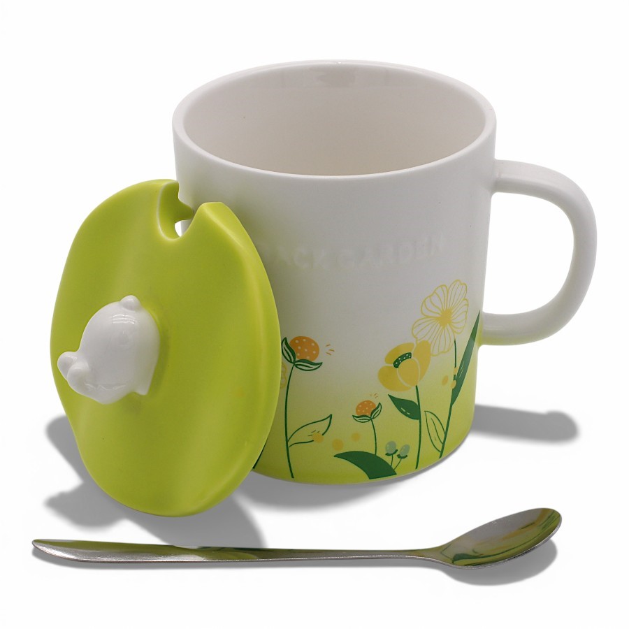 Кружка с ложкой и крышкой MUG-458 420мл  12х9,5х12,2см(Mix)