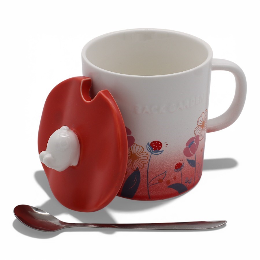 Кружка с ложкой и крышкой MUG-458 420мл  12х9,5х12,2см(Mix)