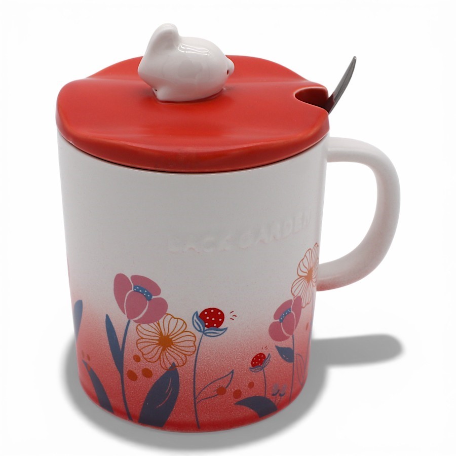 Кружка с ложкой и крышкой MUG-458 420мл  12х9,5х12,2см(Mix)