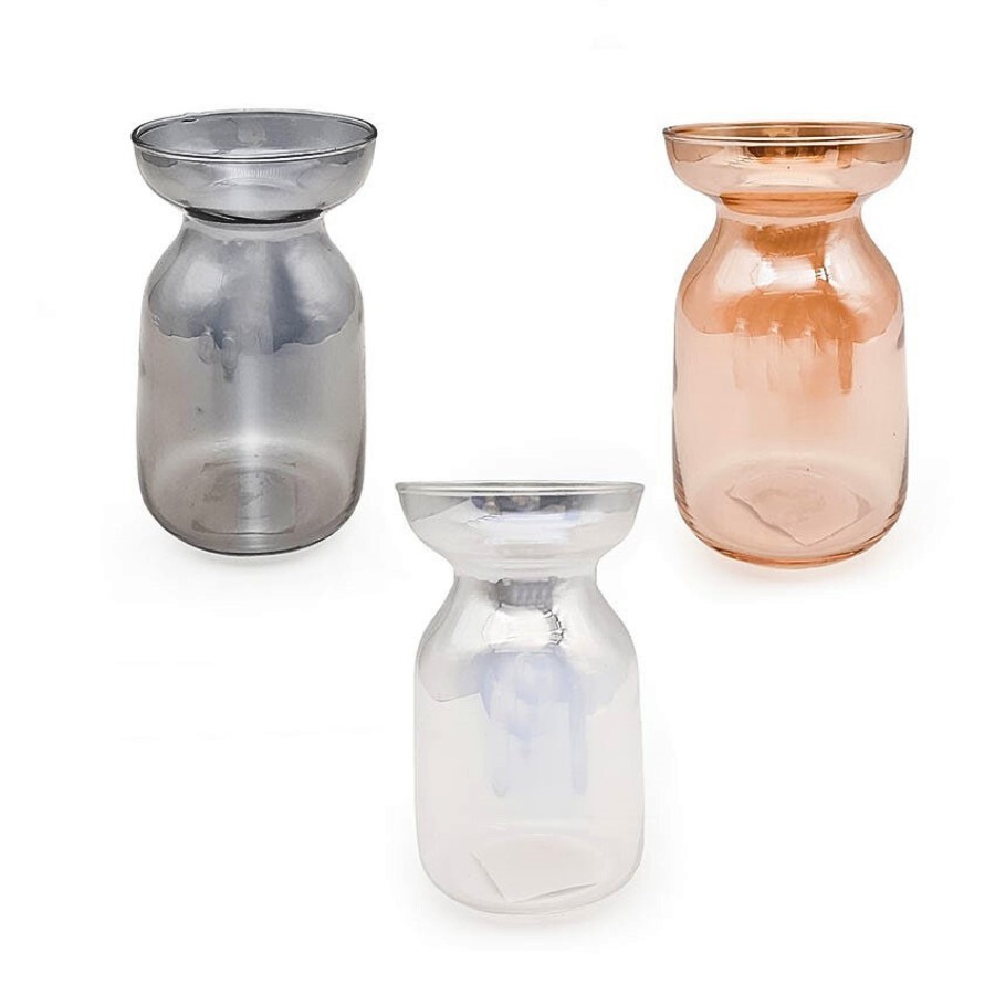 Ваза декоративная VSG-03 9х15см (Mix- 3 цв - прозрачный, серо-прозрачный, золотисто-прозрачный)