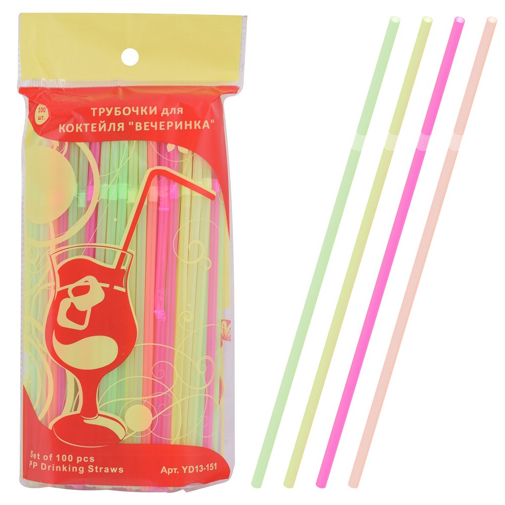 Трубочки для коктейля Вечеринка 100 шт. Длина 21 см. YD13-151