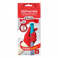 Перчатки хозяйственные латексные СВЕРХПРОЧНЫЕ БИКОЛОР М -белый+красный- Komfi-144-12 BICOIRA2