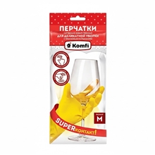 Перчатки хозяйственные латексные Для деликатной уборкис х-б напылением M желтые Komfi-240-12 DGL01