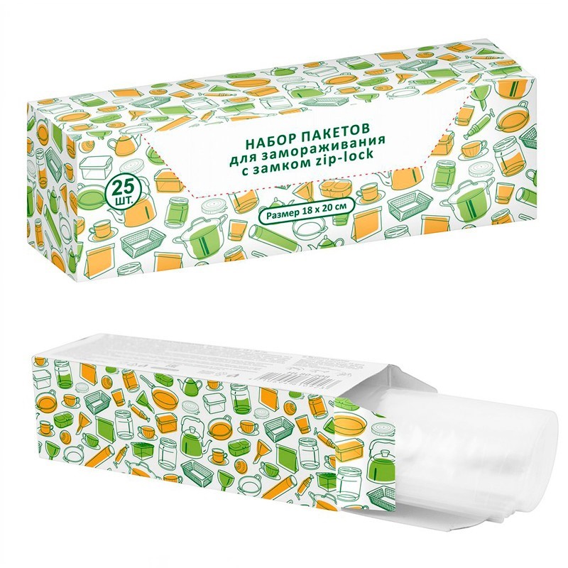 Н-р пакетов* д-замораживания продуктов 25шт. HL80-208 18*20см. замок zip-lock